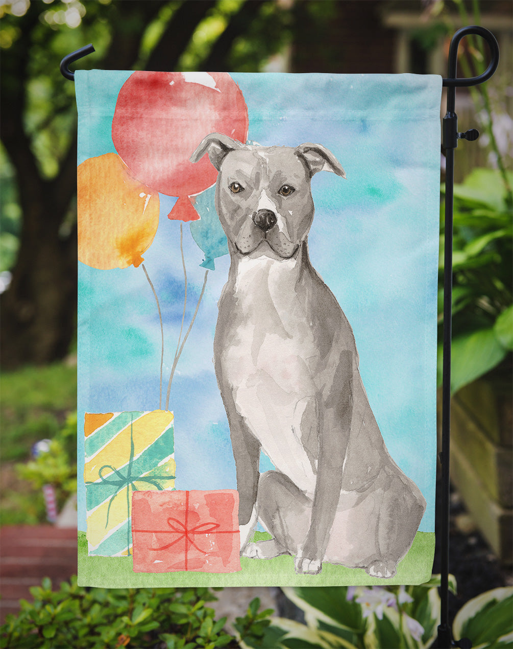 Happy Birthday Staffordshire Bull Terrier Flag Garden Size CK3229GF  the-store.com.