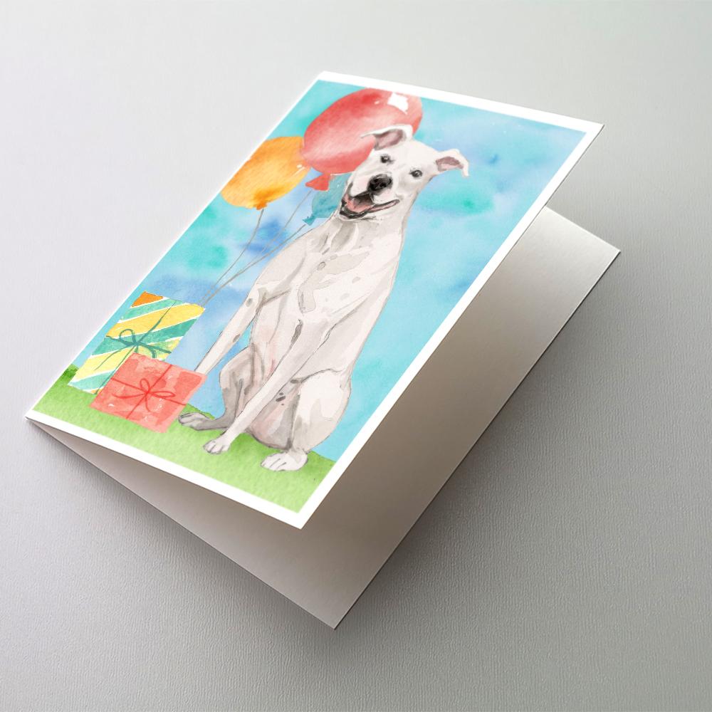 Buy this Happy Birthday White Staffordshire Bull Terrier Greeting Cards and Envelopes Pack of 8