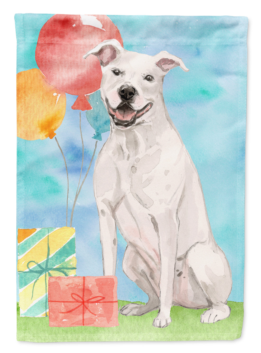 Happy Birthday White Staffordshire Bull Terrier Flag Garden Size CK3230GF  the-store.com.