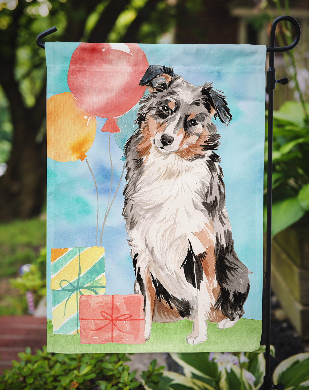 Happy Birthday Australian Shepherd Flag Garden Size CK3231GF  the-store.com.