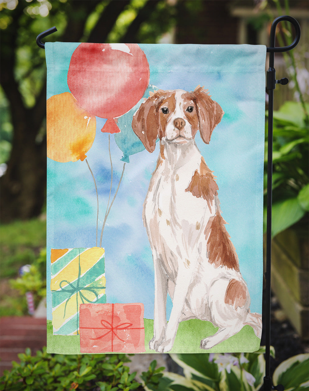 Happy Birthday Brittany Spaniel Flag Garden Size CK3233GF  the-store.com.