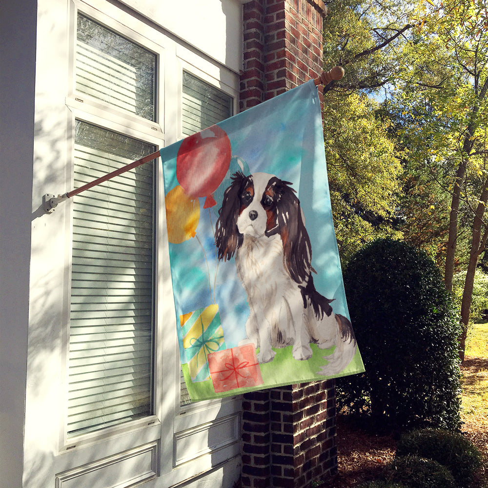 Happy Birthday Tricolor Cavalier Spaniel Flag Canvas House Size CK3236CHF  the-store.com.