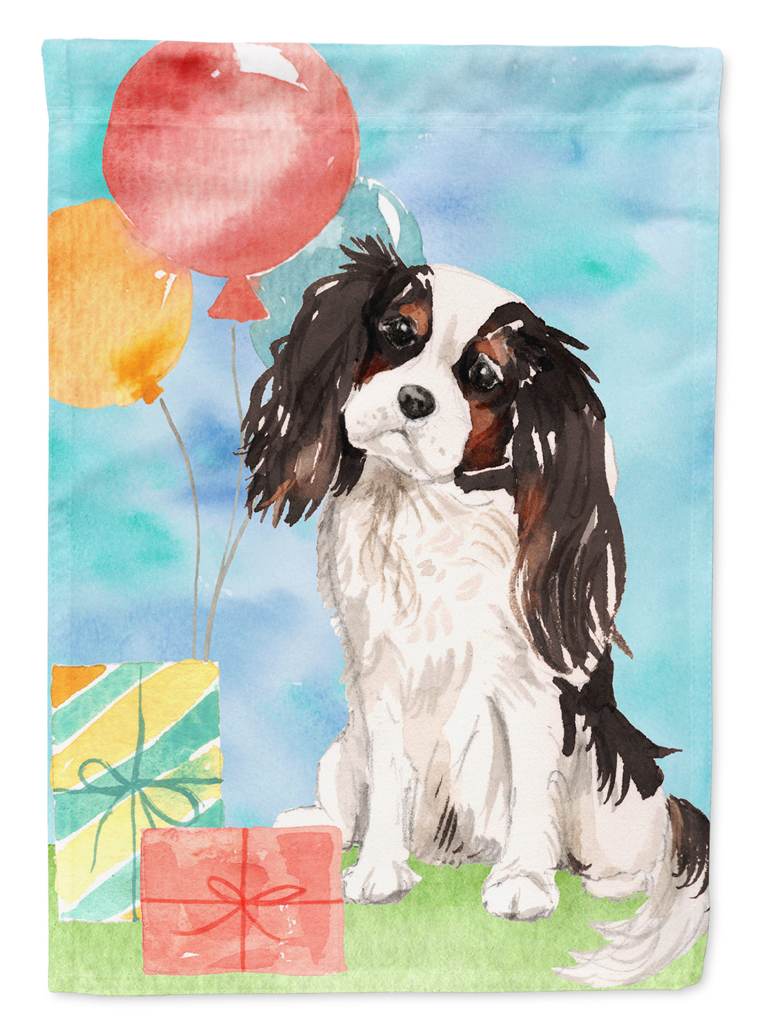 Happy Birthday Tricolor Cavalier Spaniel Flag Canvas House Size CK3236CHF  the-store.com.