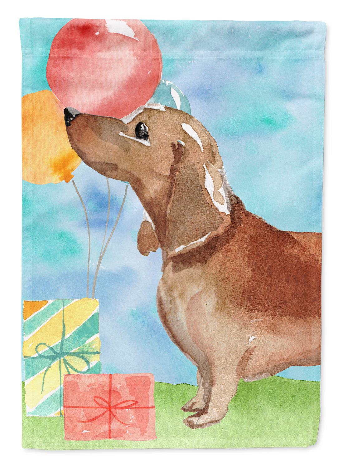 Happy Birthday Red Dachshund Flag Canvas House Size CK3240CHF  the-store.com.