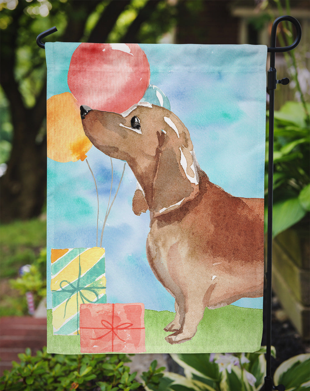 Happy Birthday Red Dachshund Flag Garden Size CK3240GF  the-store.com.