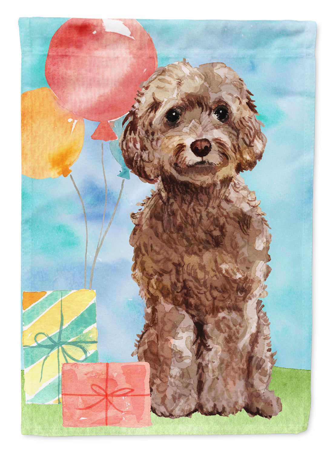 Happy Birthday Brown Cockapoo Flag Canvas House Size CK3243CHF  the-store.com.