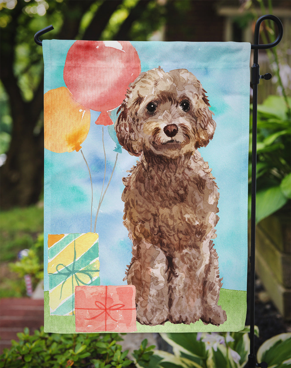 Happy Birthday Brown Cockapoo Flag Garden Size CK3243GF  the-store.com.