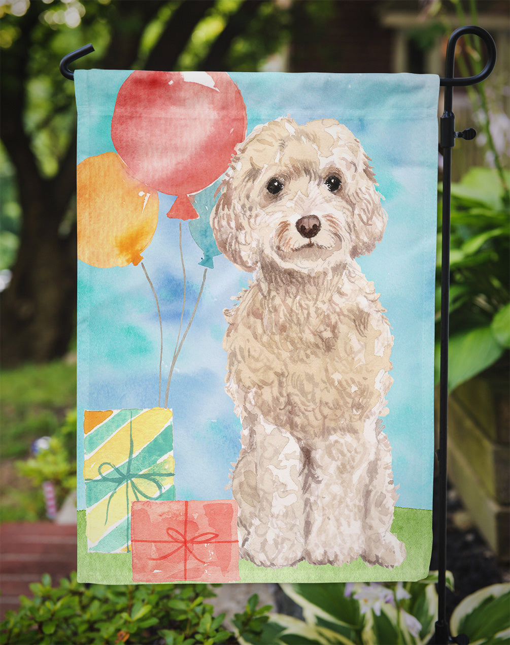 Happy Birthday Champagne Cockapoo Flag Garden Size CK3244GF  the-store.com.