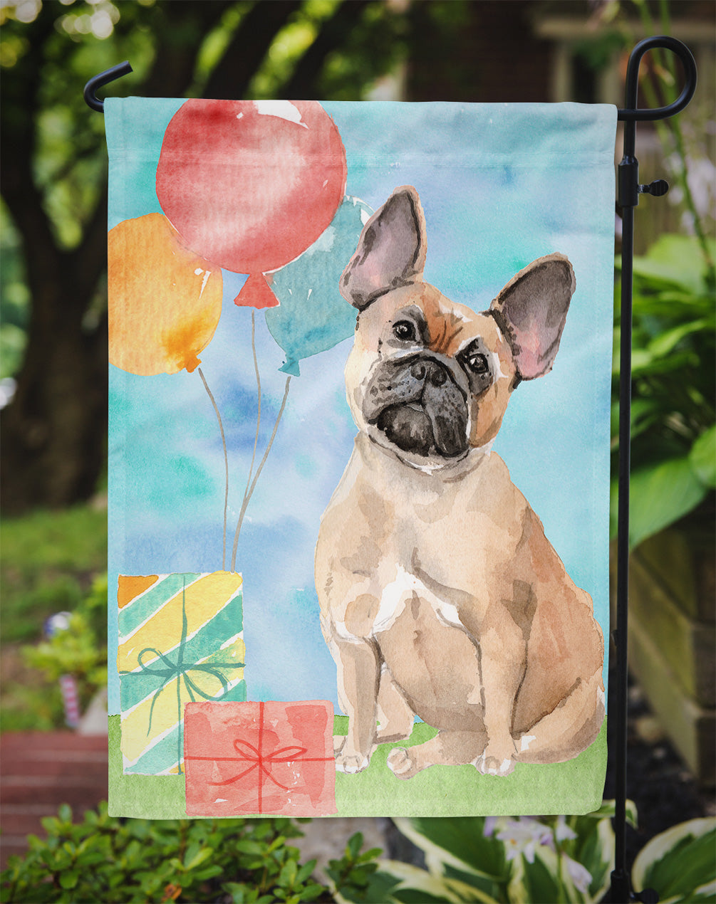 Happy Birthday Fawn French Bulldog Flag Garden Size CK3251GF  the-store.com.