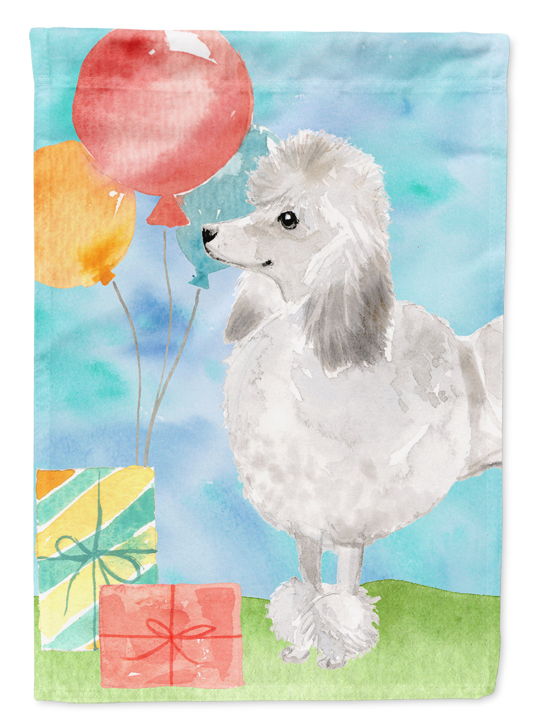 Happy Birthday Silver Poodle Flag Canvas House Size CK3255CHF  the-store.com.