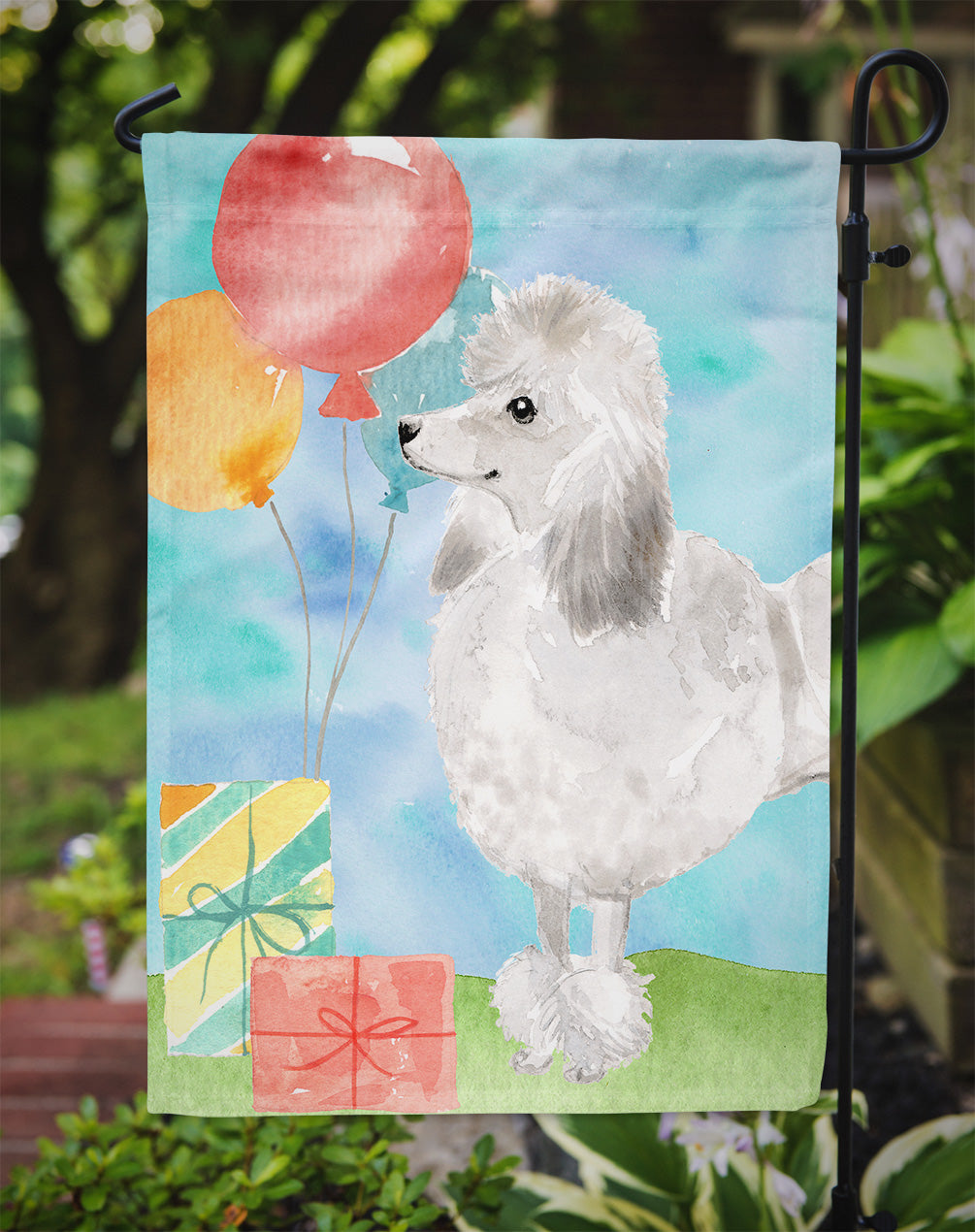 Happy Birthday Silver Poodle Flag Garden Size CK3255GF  the-store.com.