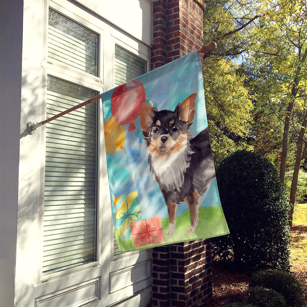 Happy Birthday Long Haired Chihuahua Flag Canvas House Size CK3258CHF  the-store.com.