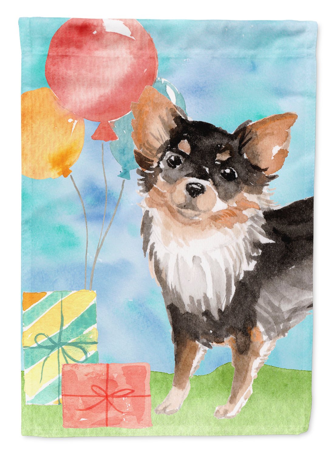 Happy Birthday Long Haired Chihuahua Flag Garden Size CK3258GF  the-store.com.