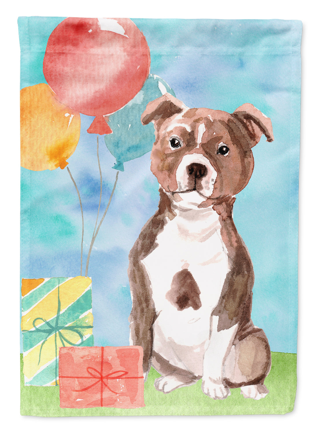 Happy Birthday Red Staffie Bull Flag Garden Size CK3261GF  the-store.com.