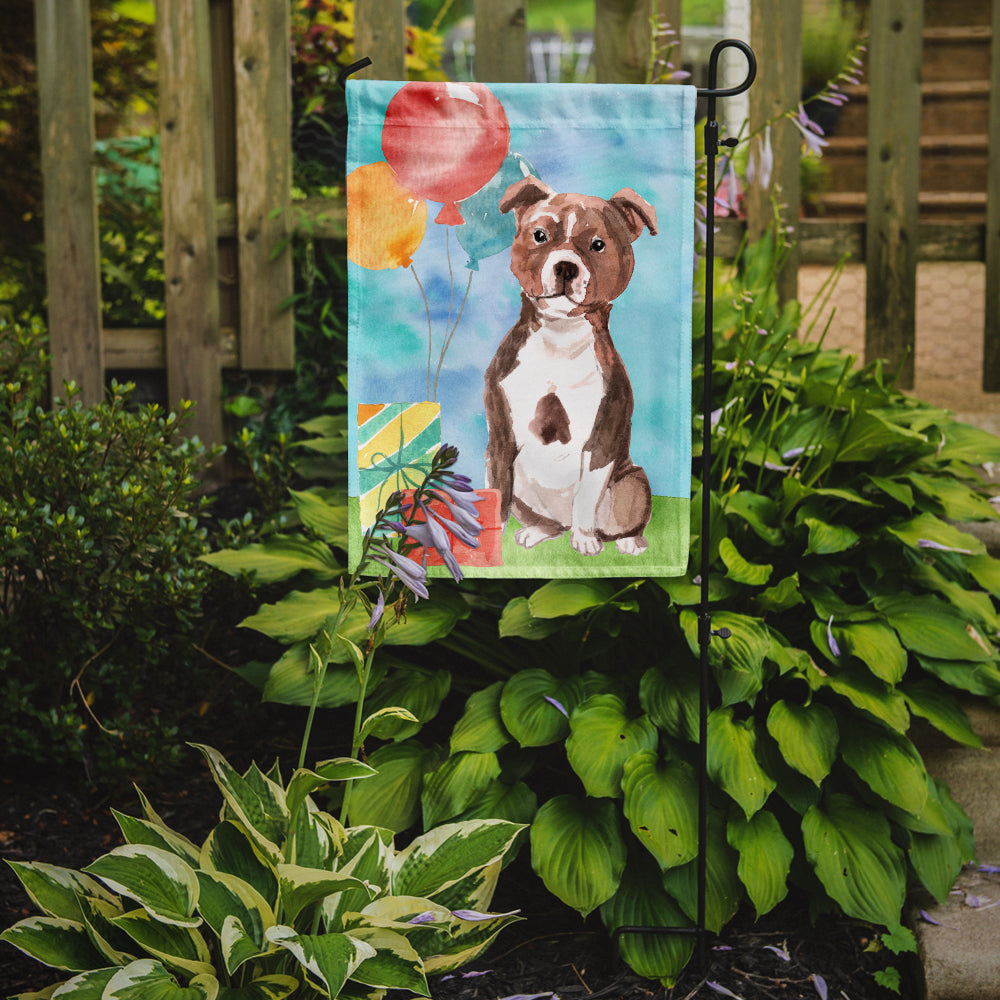 Happy Birthday Red Staffie Bull Flag Garden Size CK3261GF  the-store.com.