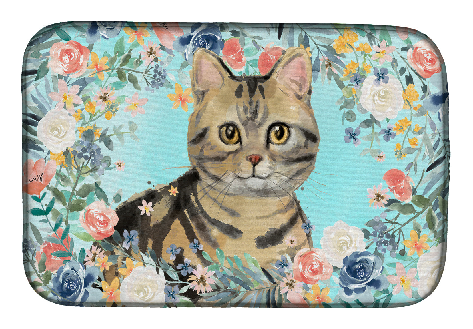 American Shorthair Brown Tabby Spring Flowers Dish Drying Mat CK3387DDM  the-store.com.