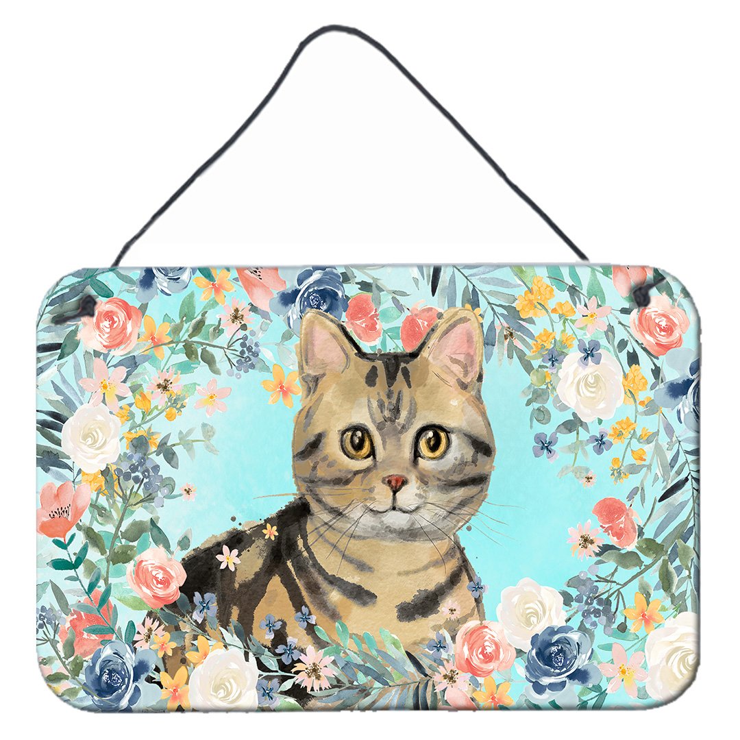 American Shorthair Brown Tabby Spring Flowers Wall or Door Hanging Prints CK3387DS812 by Caroline&#39;s Treasures