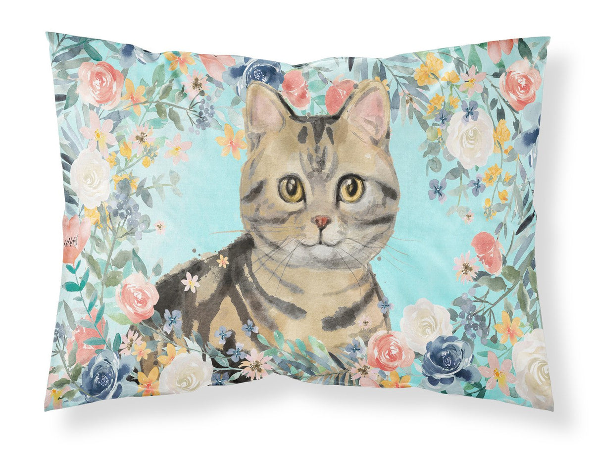 American Shorthair Brown Tabby Spring Flowers Fabric Standard Pillowcase CK3387PILLOWCASE by Caroline&#39;s Treasures