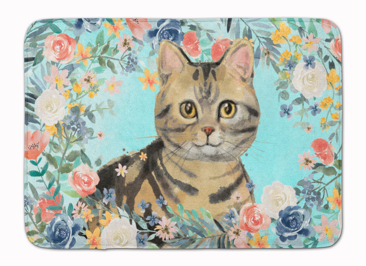 American Shorthair Brown Tabby Spring Flowers Machine Washable Memory Foam Mat CK3387RUG - the-store.com