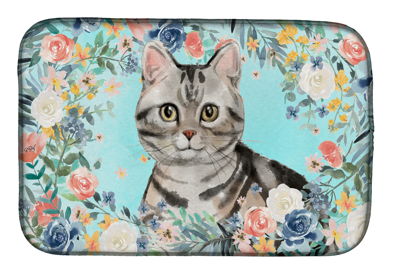 American Shorthair Spring Flowers Dish Drying Mat CK3388DDM  the-store.com.