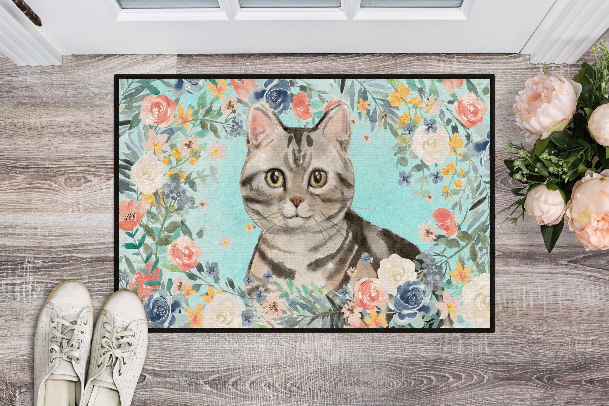 American Shorthair Spring Flowers Indoor or Outdoor Mat 24x36 CK3388JMAT by Caroline's Treasures