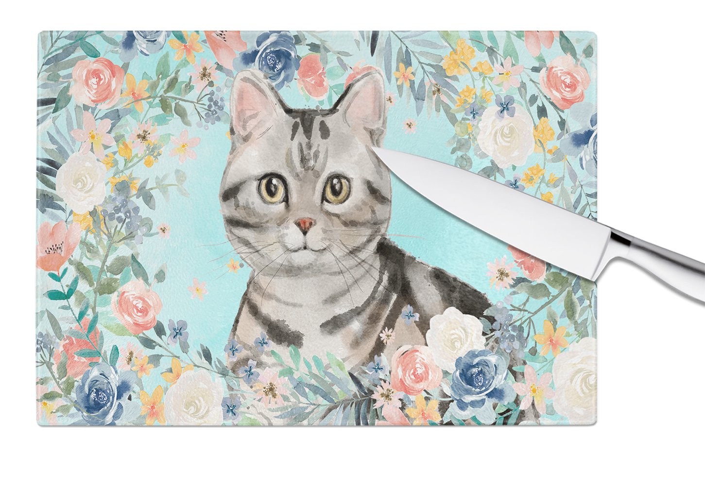 American Shorthair Spring Flowers Glass Cutting Board Large CK3388LCB by Caroline's Treasures