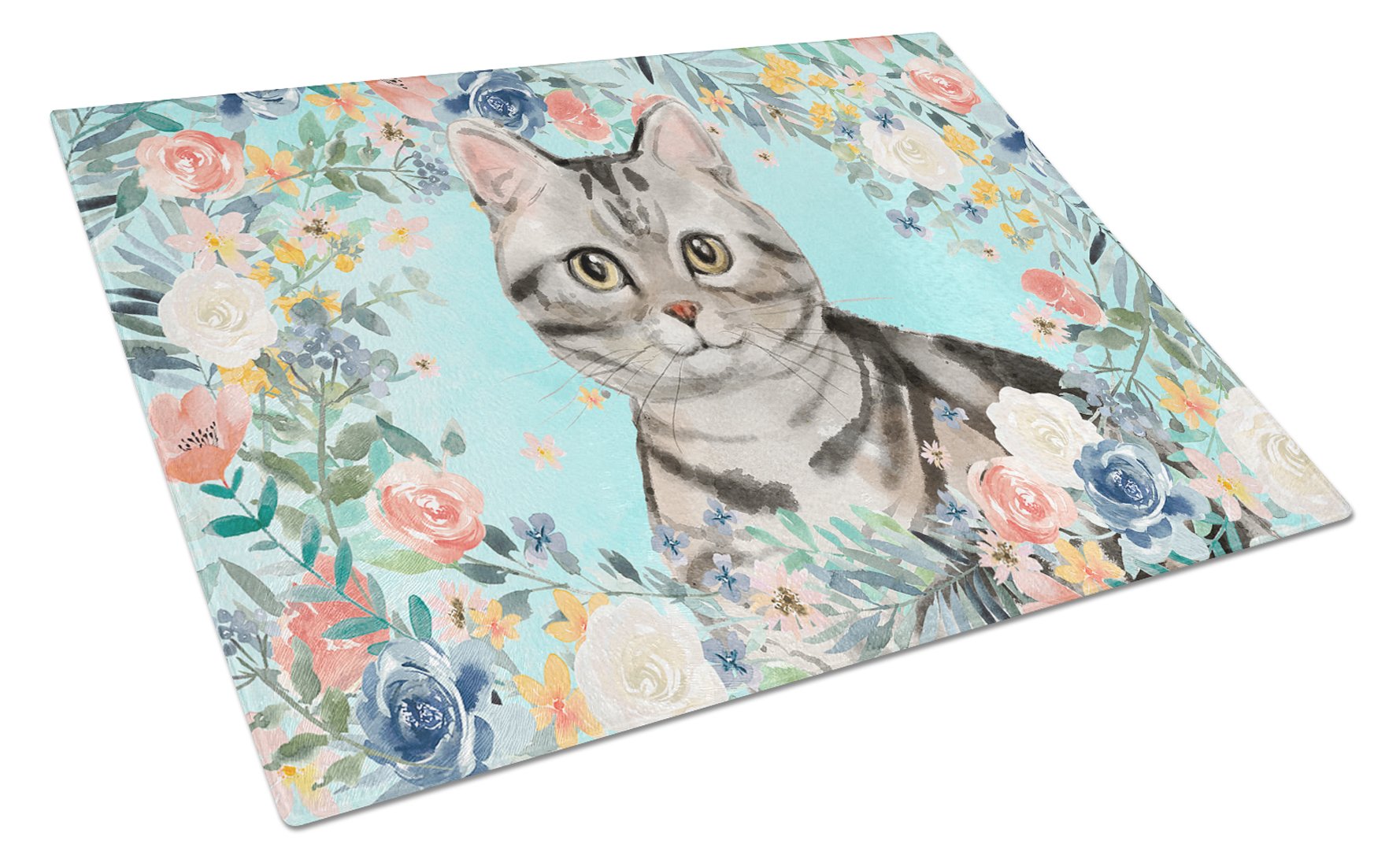 American Shorthair Spring Flowers Glass Cutting Board Large CK3388LCB by Caroline's Treasures