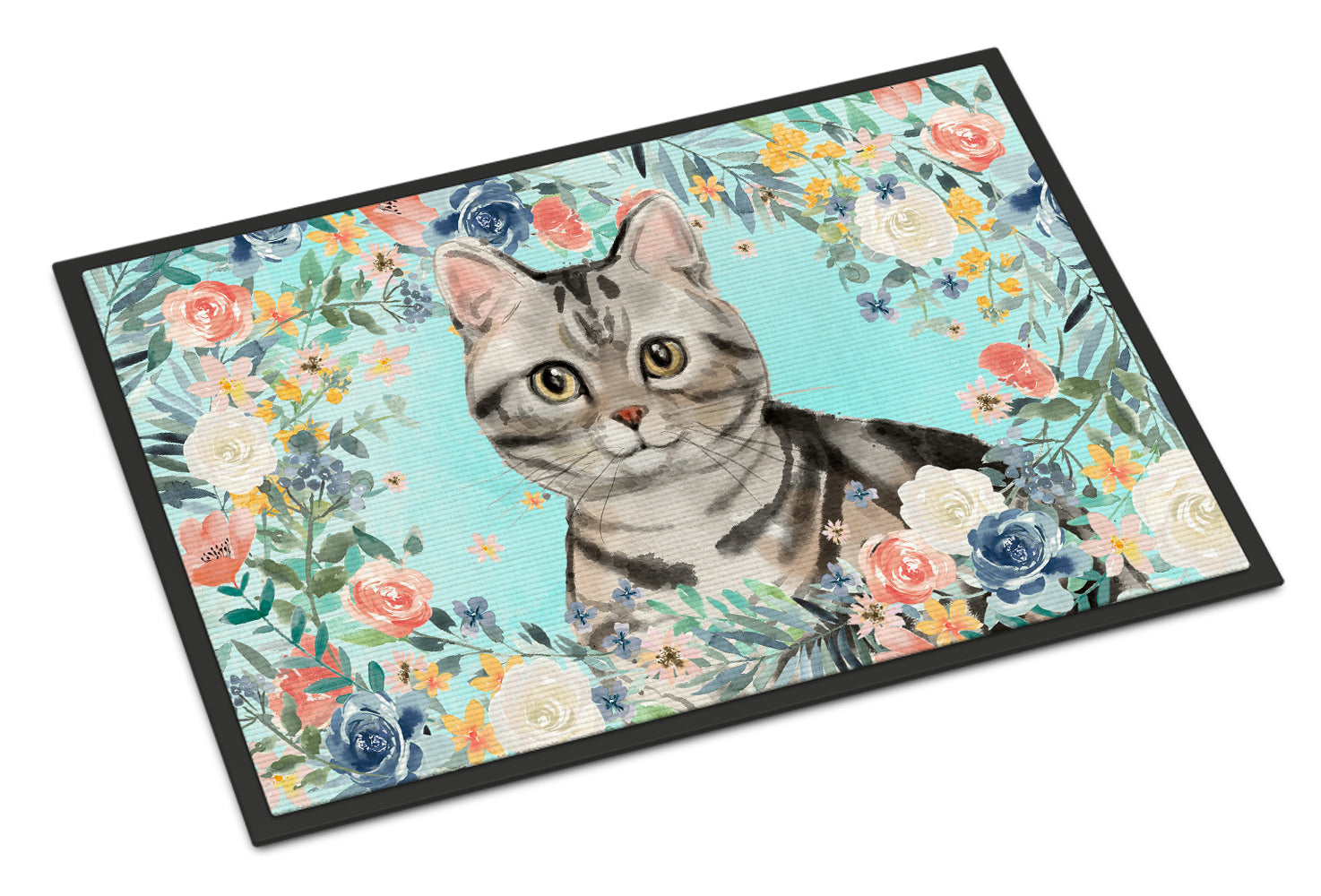 American Shorthair Spring Flowers Indoor or Outdoor Mat 18x27 CK3388MAT - the-store.com