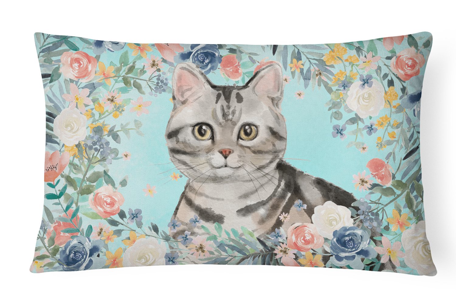 American Shorthair Spring Flowers Canvas Fabric Decorative Pillow CK3388PW1216 by Caroline's Treasures