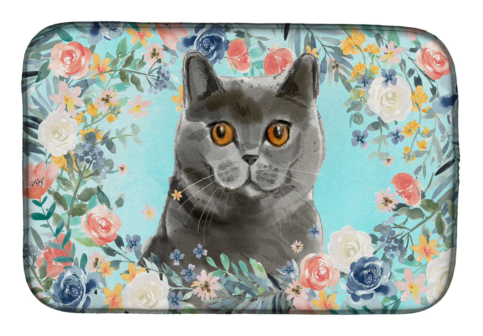 British Shorthair Spring Flowers Dish Drying Mat CK3392DDM  the-store.com.