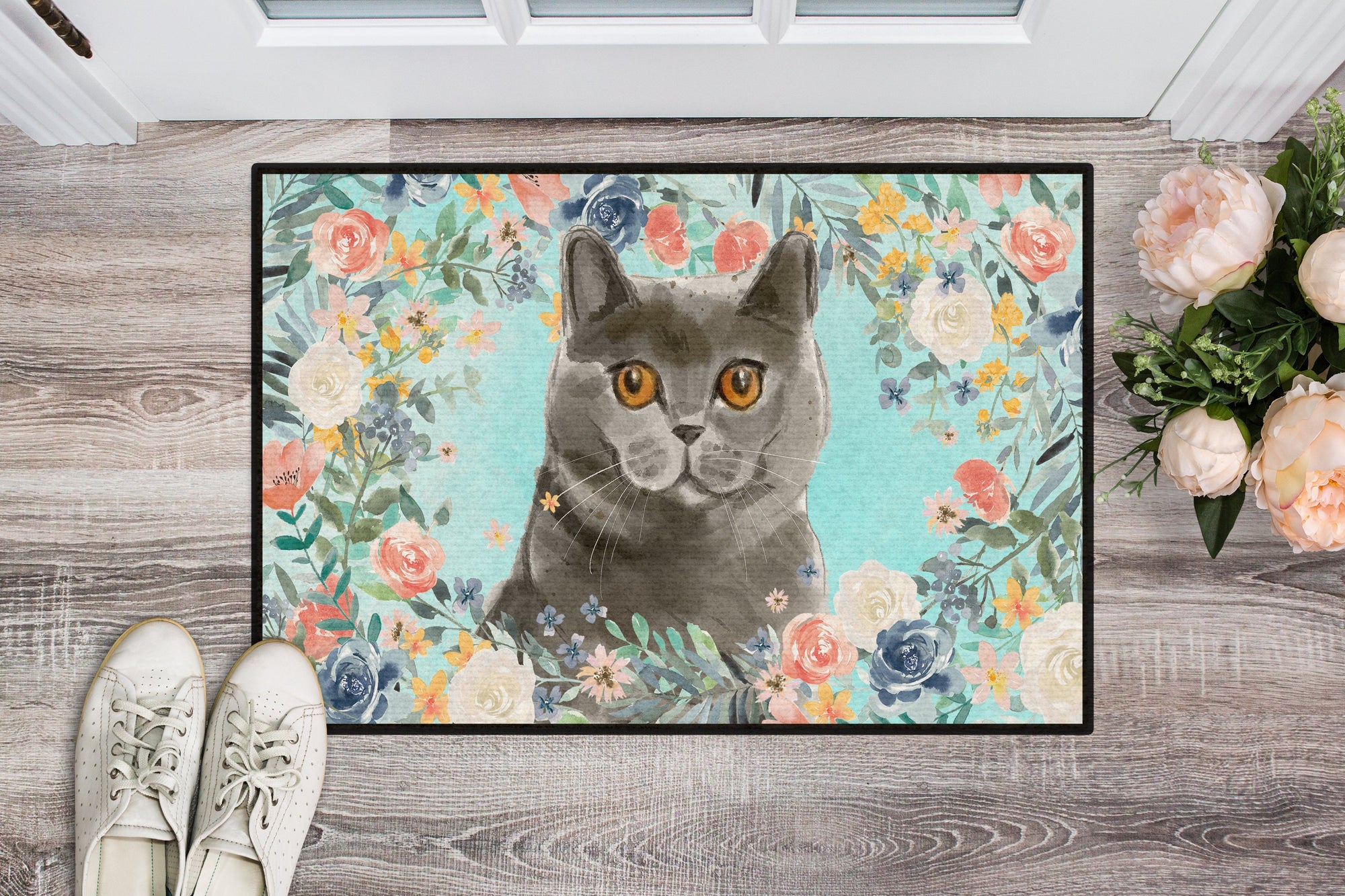 British Shorthair Spring Flowers Indoor or Outdoor Mat 24x36 CK3392JMAT by Caroline's Treasures