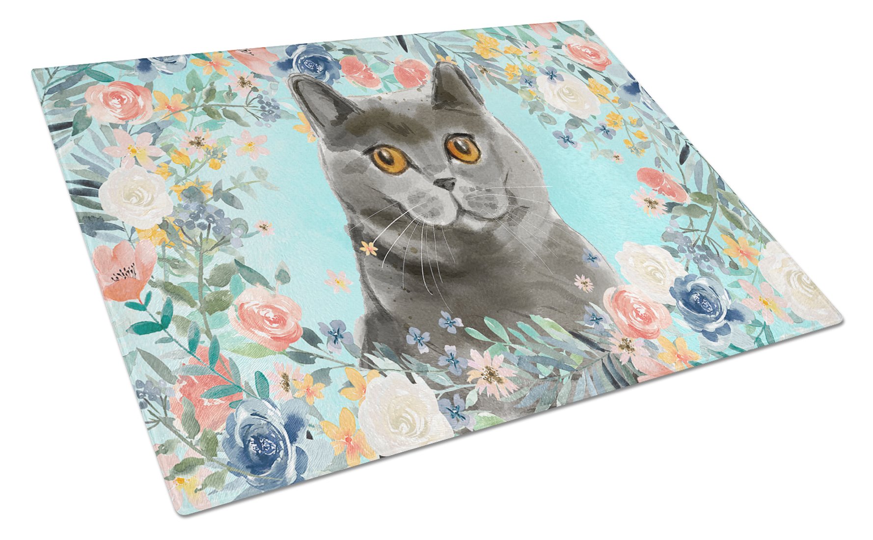 British Shorthair Spring Flowers Glass Cutting Board Large CK3392LCB by Caroline's Treasures