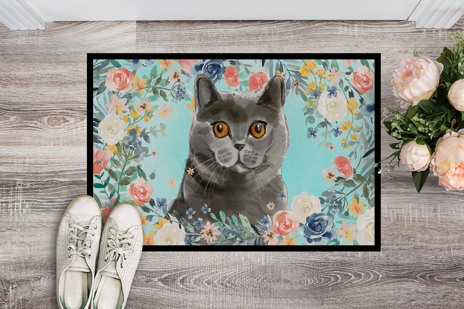 British Shorthair Spring Flowers Indoor or Outdoor Mat 18x27 CK3392MAT - the-store.com