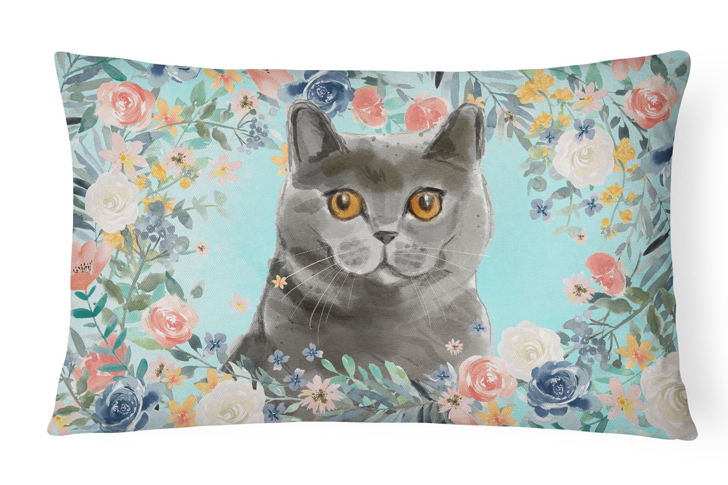 British Shorthair Spring Flowers Canvas Fabric Decorative Pillow CK3392PW1216 by Caroline's Treasures