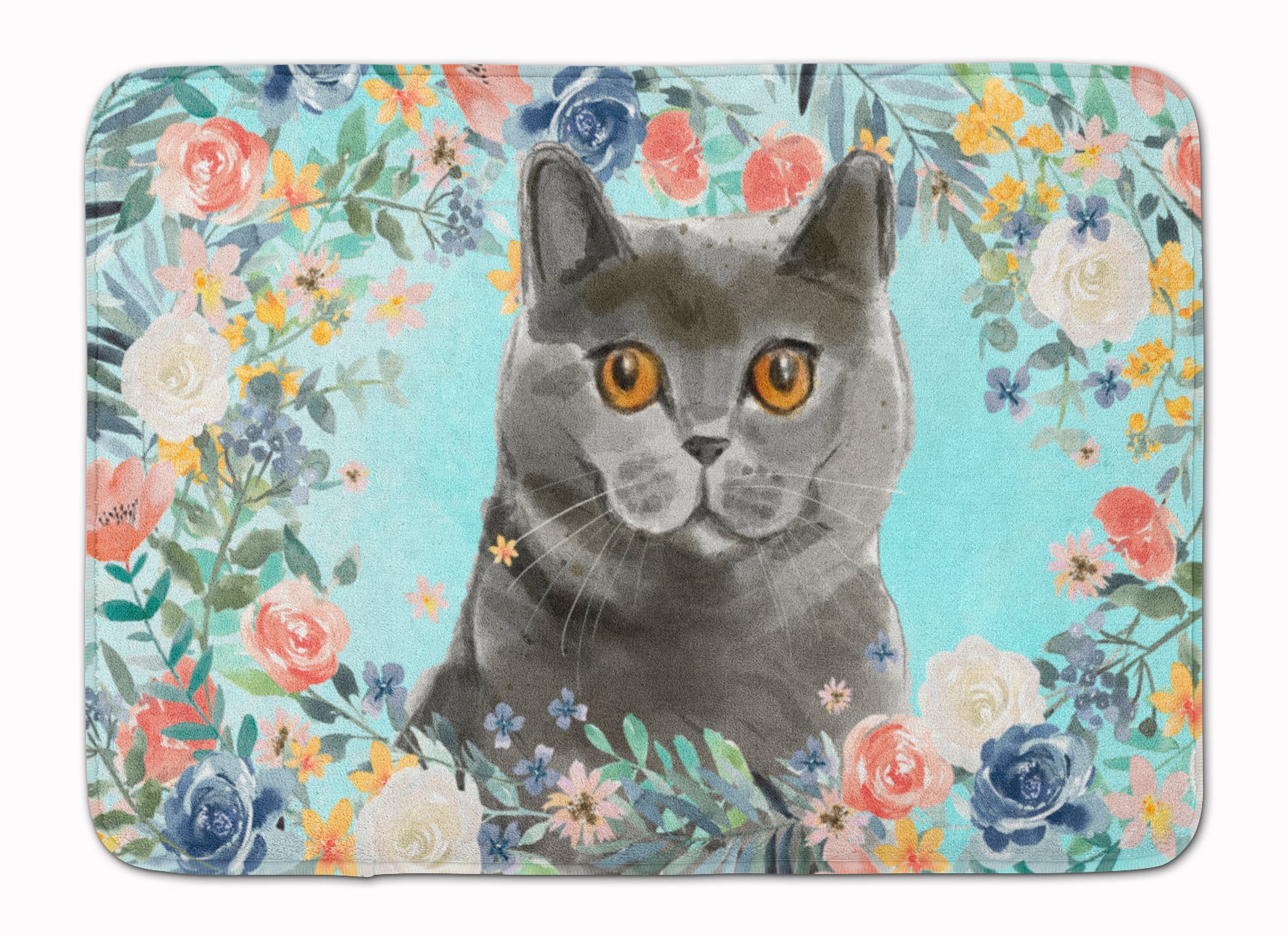 British Shorthair Spring Flowers Machine Washable Memory Foam Mat CK3392RUG - the-store.com