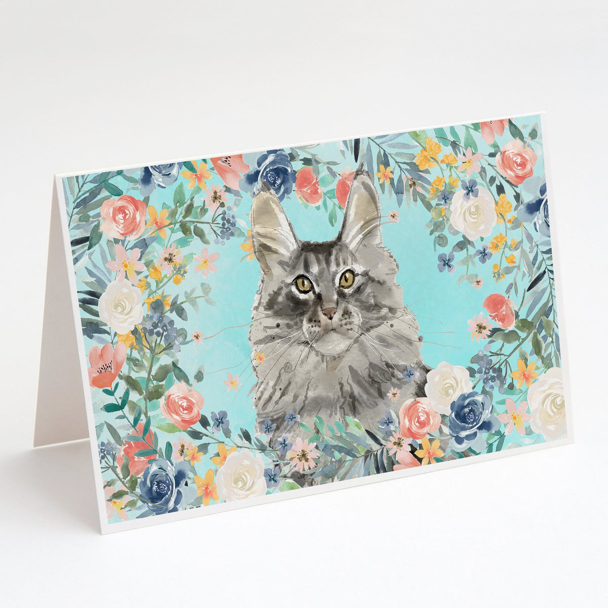 Buy this Maine Coon Spring Flowers Greeting Cards and Envelopes Pack of 8