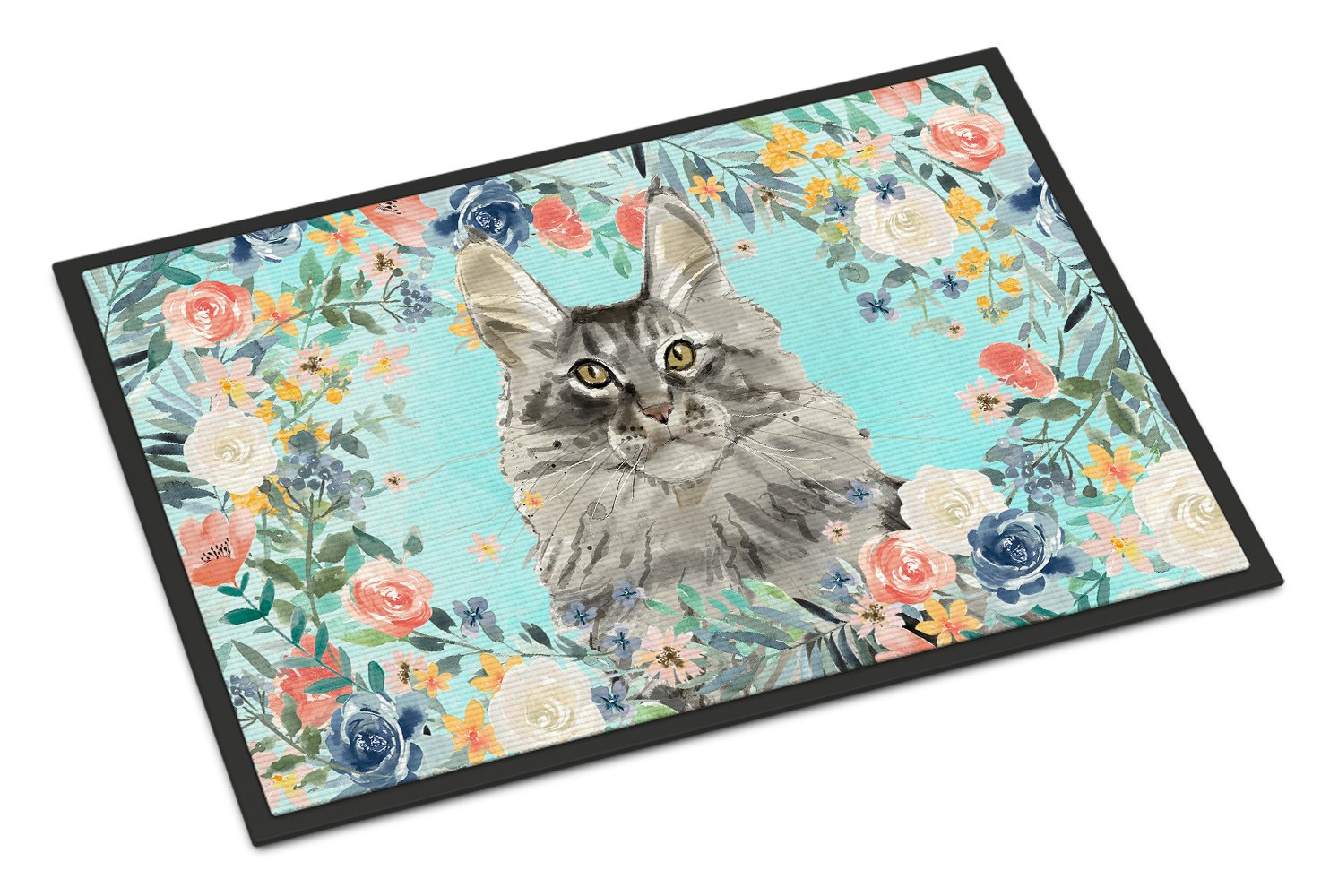 Maine Coon Spring Flowers Indoor or Outdoor Mat 24x36 CK3393JMAT by Caroline's Treasures