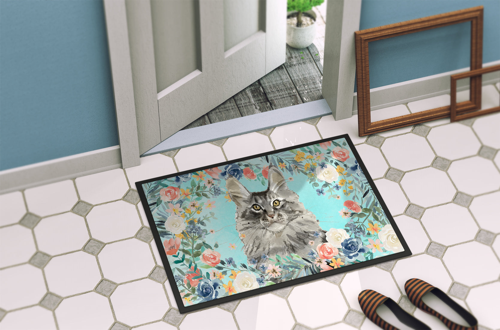 Maine Coon Spring Flowers Indoor or Outdoor Mat 18x27 CK3393MAT - the-store.com