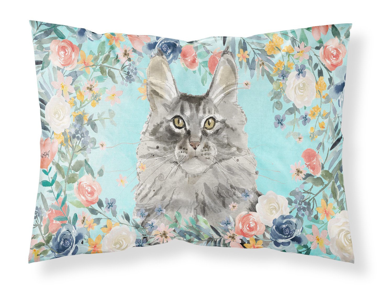 Maine Coon Spring Flowers Fabric Standard Pillowcase CK3393PILLOWCASE by Caroline's Treasures