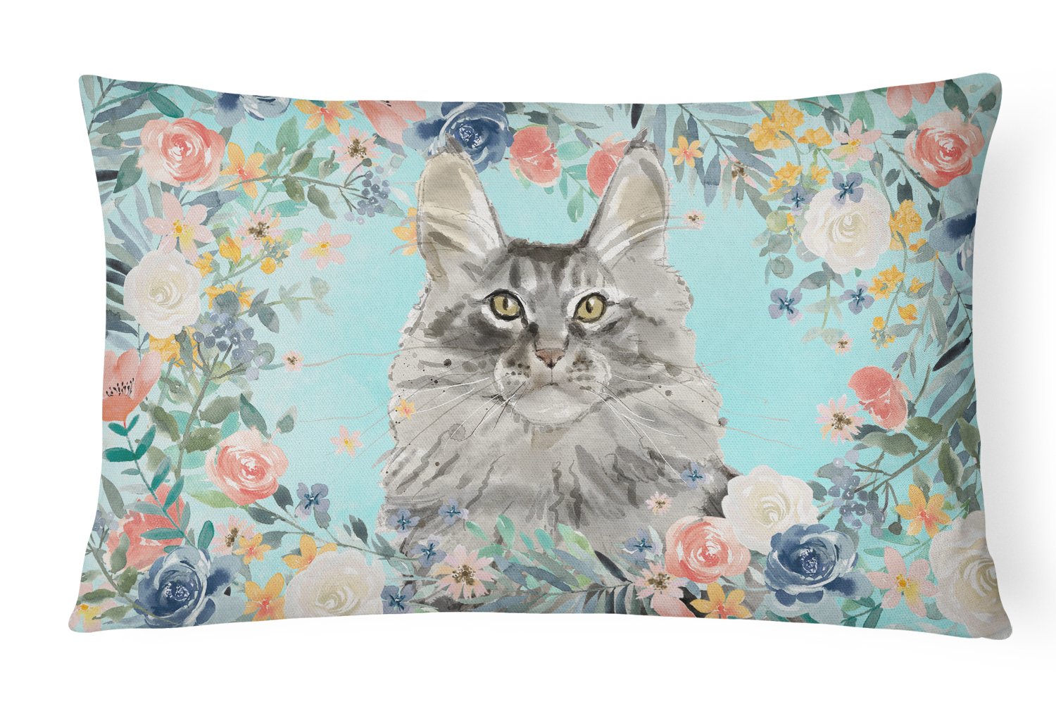 Maine Coon Spring Flowers Canvas Fabric Decorative Pillow CK3393PW1216 by Caroline's Treasures