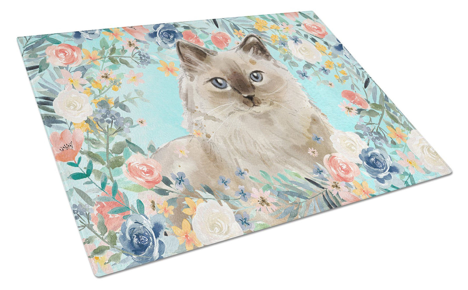 Ragdoll Spring Flowers Glass Cutting Board Large CK3396LCB by Caroline's Treasures