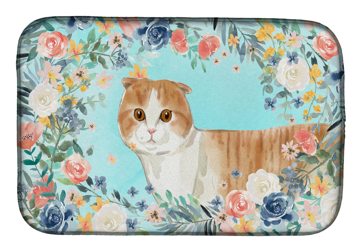 Scottish Fold Spring Flowers Dish Drying Mat CK3397DDM  the-store.com.