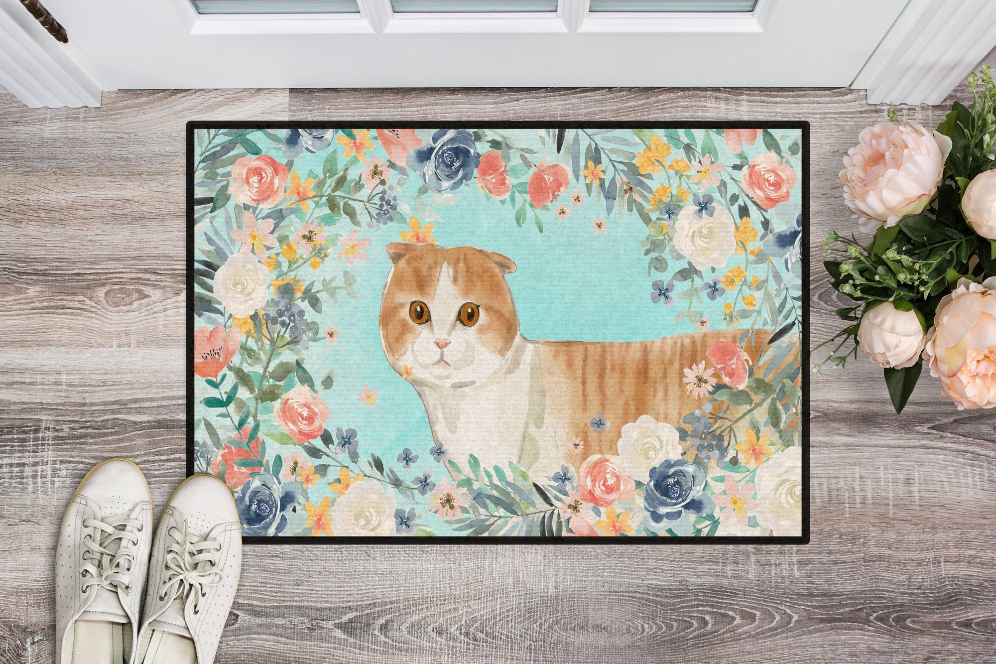 Scottish Fold Spring Flowers Indoor or Outdoor Mat 24x36 CK3397JMAT by Caroline's Treasures