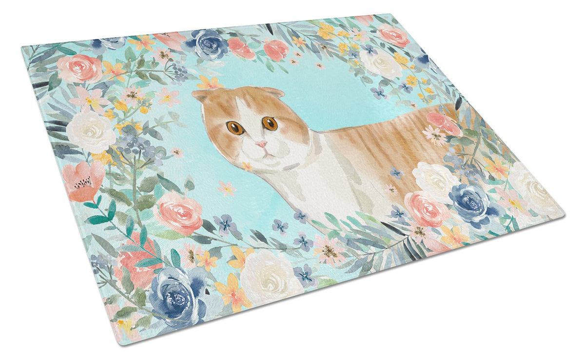 Scottish Fold Spring Flowers Glass Cutting Board Large CK3397LCB by Caroline&#39;s Treasures