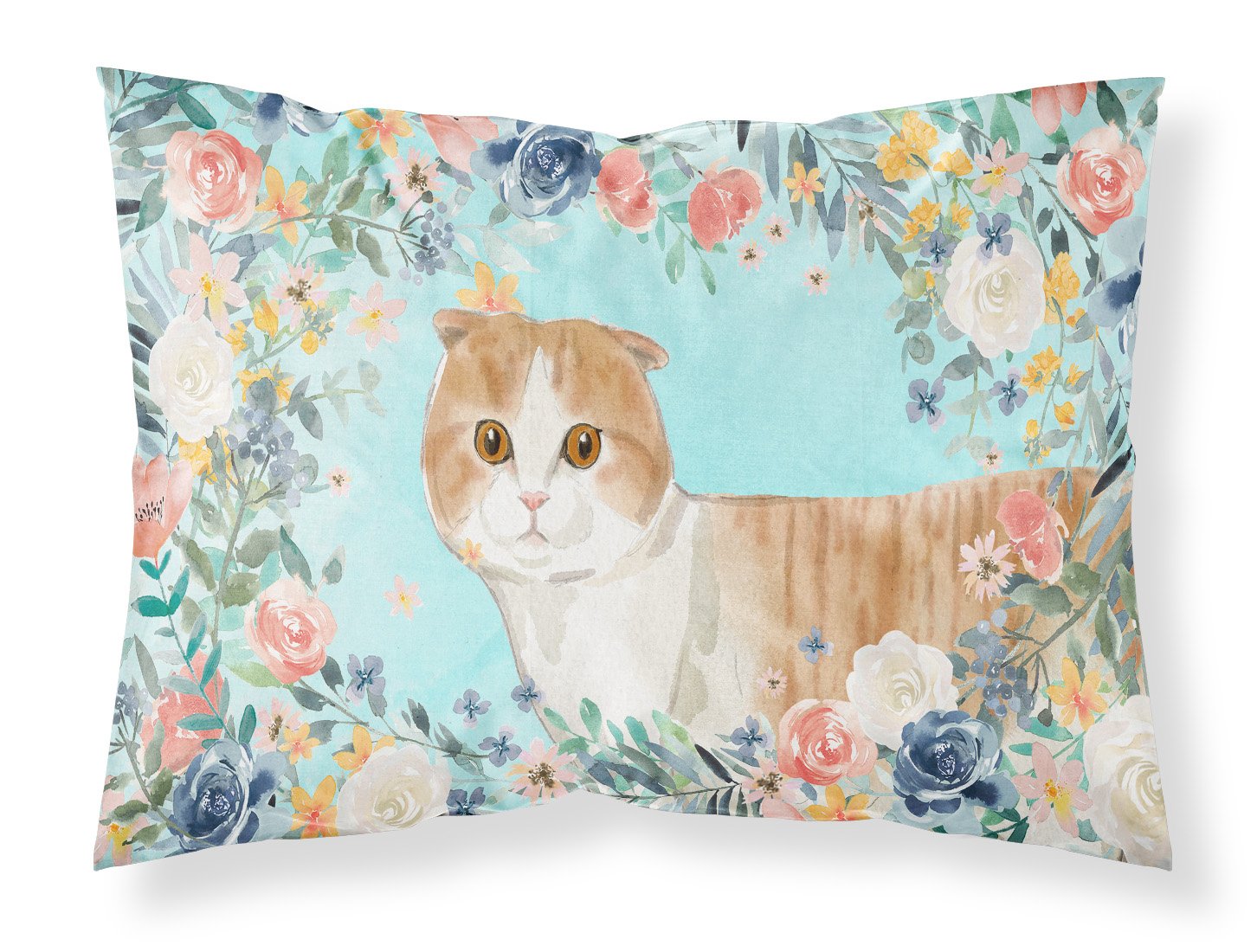 Scottish Fold Spring Flowers Fabric Standard Pillowcase CK3397PILLOWCASE by Caroline's Treasures