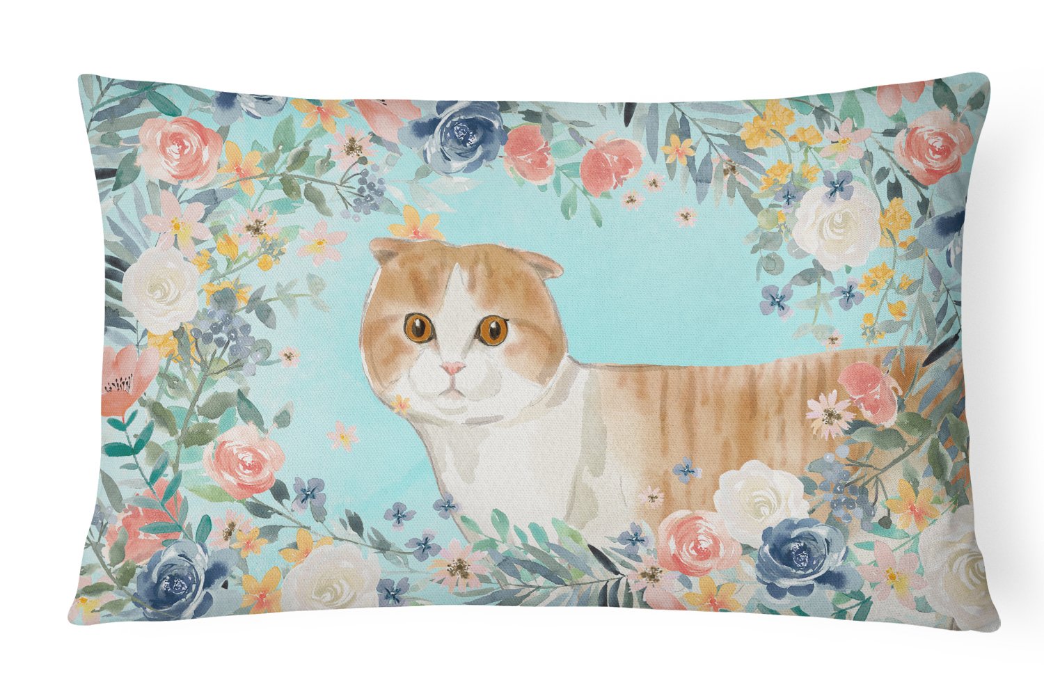 Scottish Fold Spring Flowers Canvas Fabric Decorative Pillow CK3397PW1216 by Caroline's Treasures