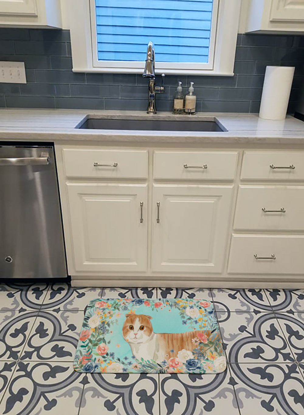 Scottish Fold Spring Flowers Machine Washable Memory Foam Mat CK3397RUG - the-store.com