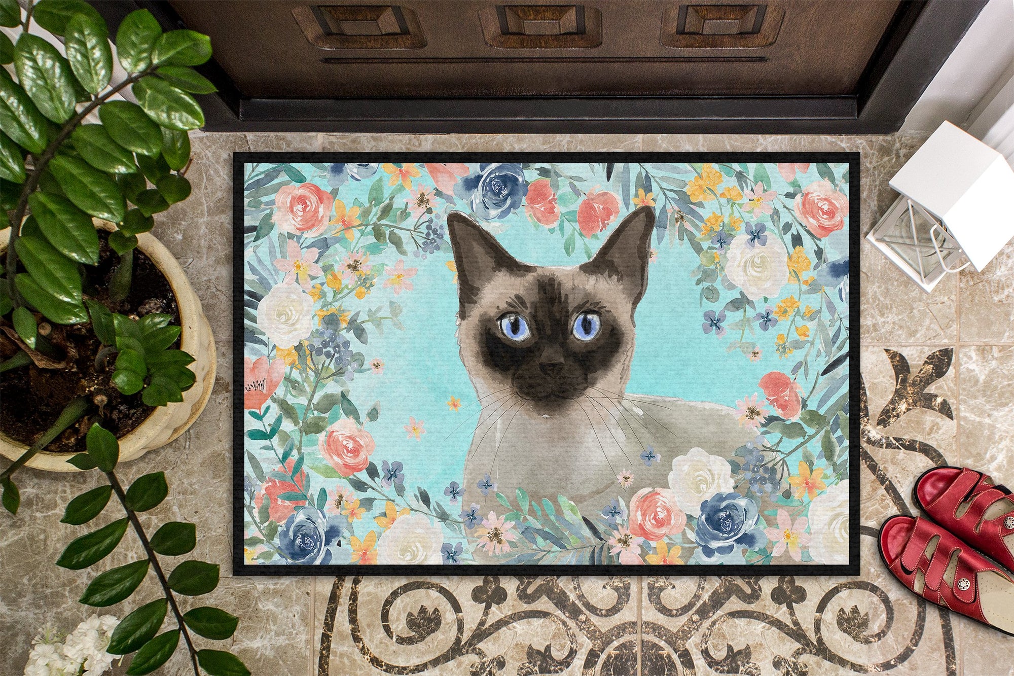 Siamese Spring Flowers Indoor or Outdoor Mat 24x36 CK3398JMAT by Caroline's Treasures