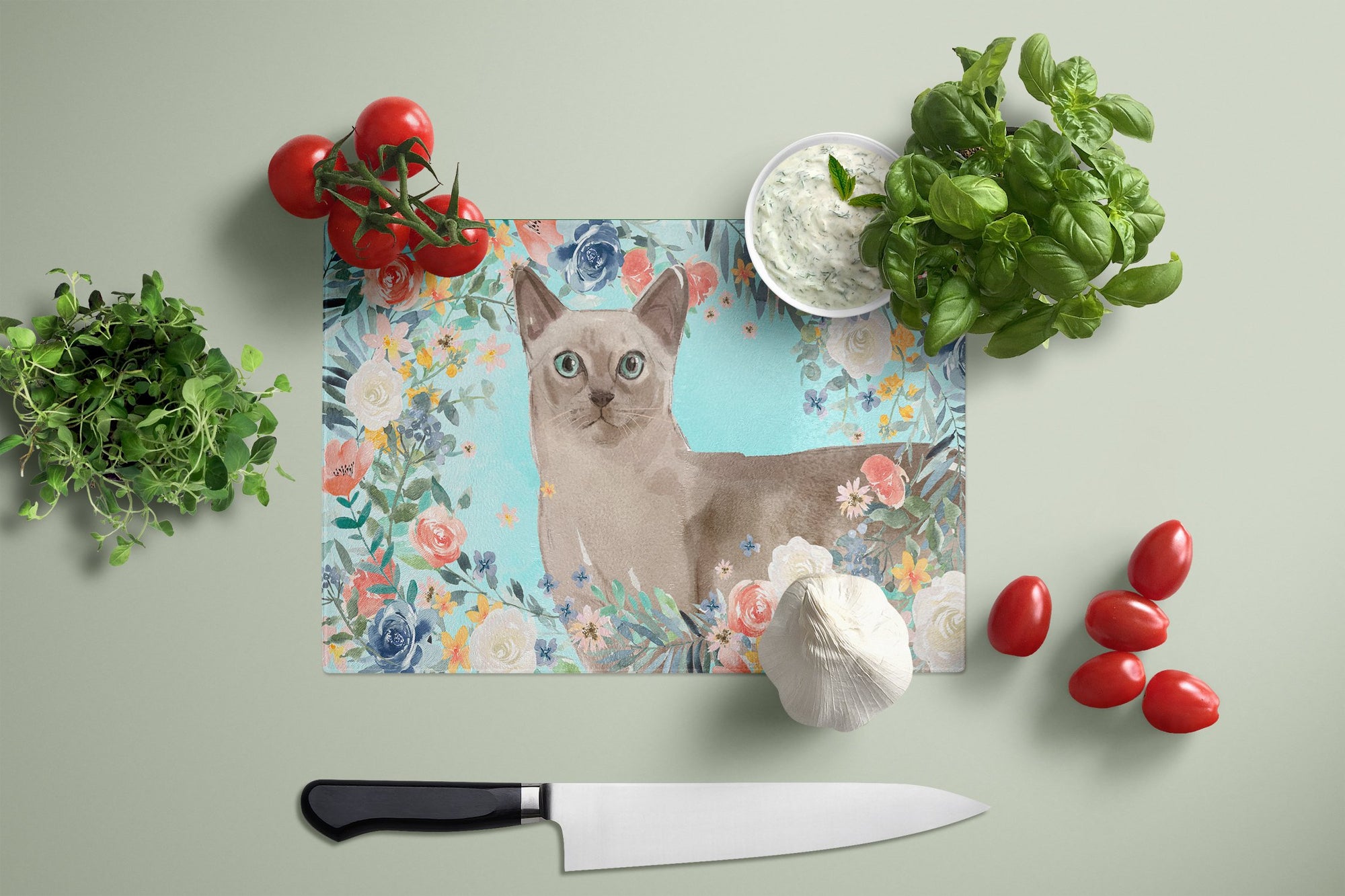 Tonkinese Spring Flowers Glass Cutting Board Large CK3400LCB by Caroline's Treasures