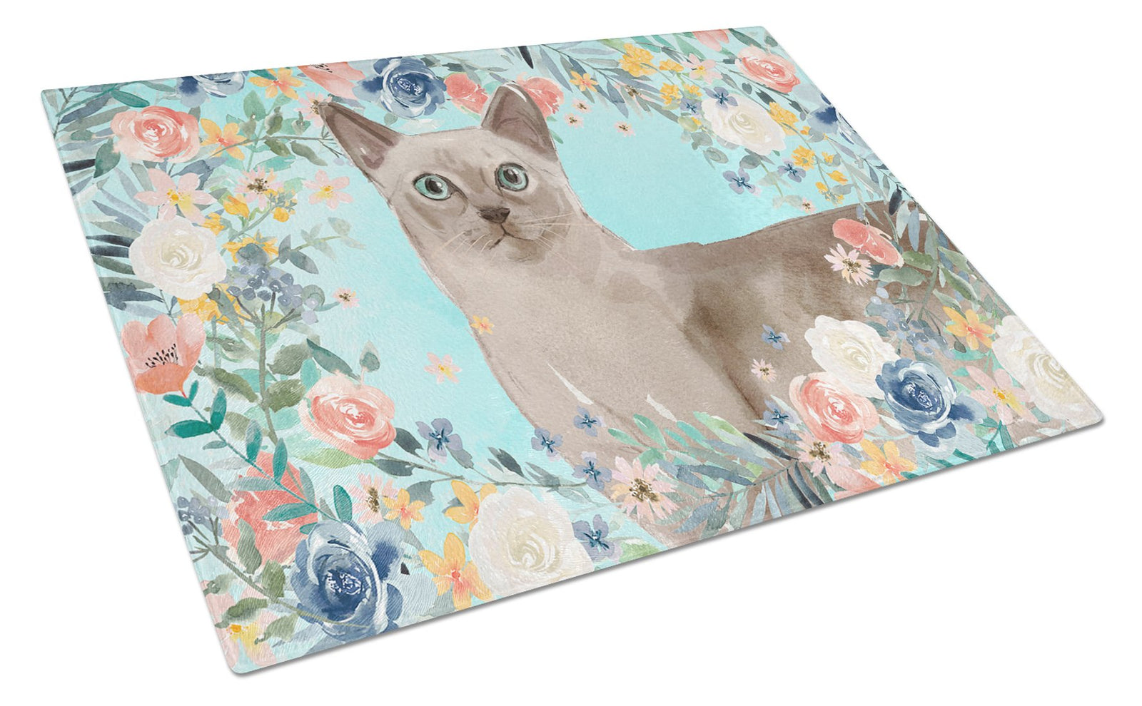 Tonkinese Spring Flowers Glass Cutting Board Large CK3400LCB by Caroline's Treasures